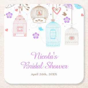 Dessous-de-verre Carré En Papier Élégant floral rose et bleu Baby Shower