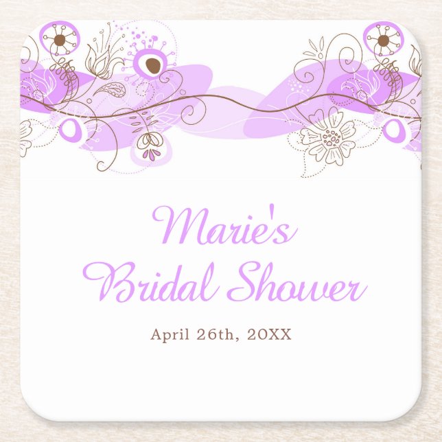 Dessous-de-verre Carré En Papier Elegant Floral Twist Bridal Shower in Purple (Devant)