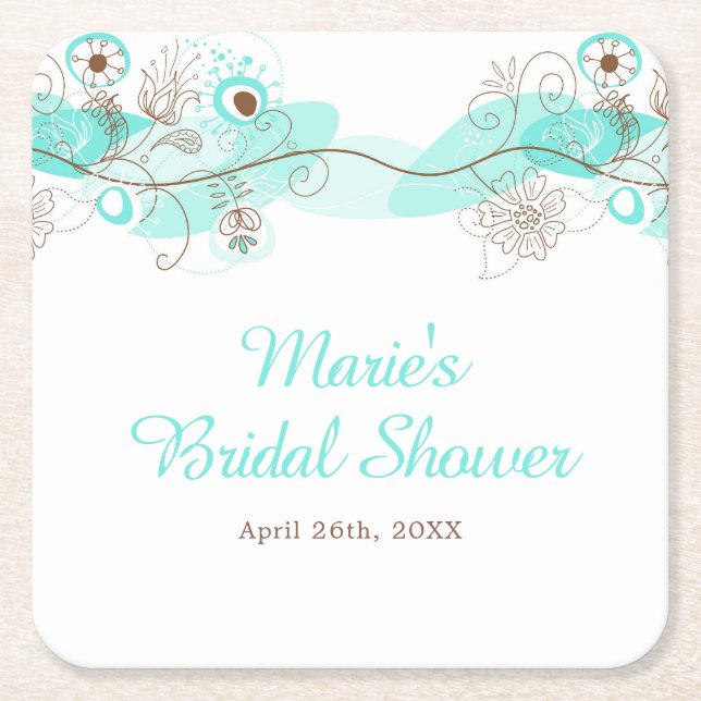 Dessous-de-verre Carré En Papier Elegant Floral Twist Bridal Shower in Turquoise (Devant)