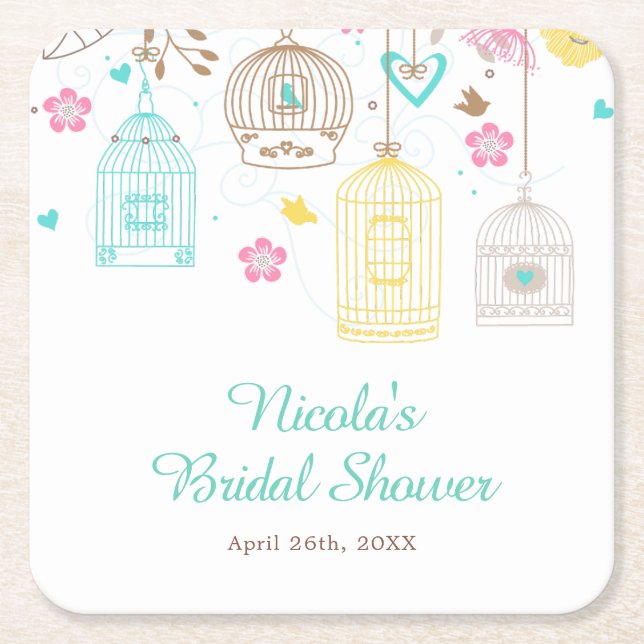 Dessous-de-verre Carré En Papier Elegant Floral Yellow and Pink Bridal Shower (Devant)