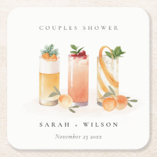 Dessous-de-verre Carré En Papier Elégant Fruit Cocktail Couples Orange Douche