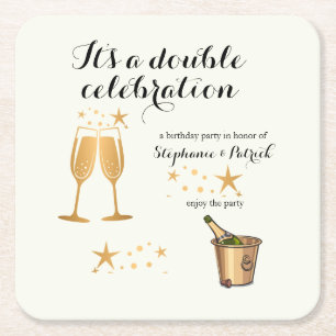 Dessous-de-verre Carré En Papier Elégant Gold Double Célébration Anniversaire conjo