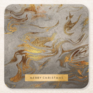 Dessous-de-verre Carré En Papier Elégant look moderne cuivre or & argent marbre