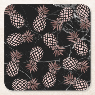 Dessous-de-verre Carré En Papier élégant marbre noir rose or ananas