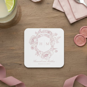 Dessous-de-verre Carré En Papier Élégant mariage à motif de chinoiserie rose avec o
