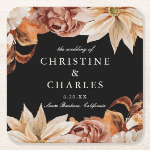 Dessous-de-verre Carré En Papier Elégant Mariage d'aquarelle d'automne noir