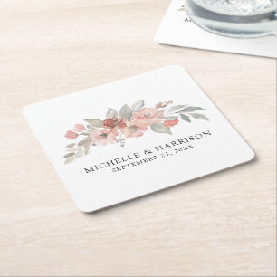 Dessous-de-verre Carré En Papier Élégant Mariage d'aquarelle rose pâle