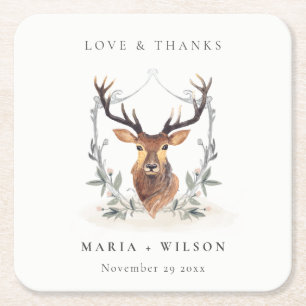 Dessous-de-verre Carré En Papier Élégant Mariage de crête florale de cerf mou
