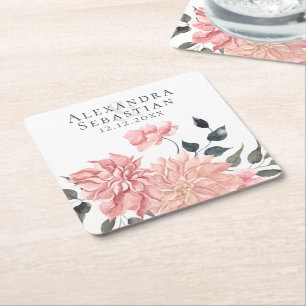 Dessous-de-verre Carré En Papier Elégant Mariage floral aquarelle