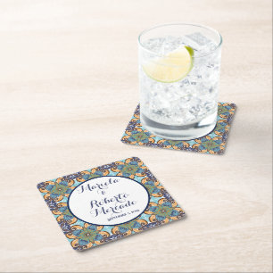 Dessous-de-verre Carré En Papier Élégant Mariage Floral Mexicain Talavera