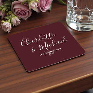 Dessous-de-verre Carré En Papier Élégant mariage minimaliste écriture bordeaux fonc
