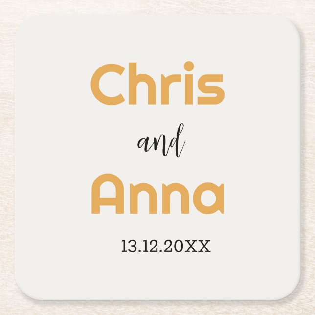 Dessous-de-verre Carré En Papier Élégant Mariage Or (Devant)