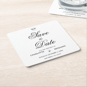 Dessous-de-verre Carré En Papier Élégant Mariage Ruban Crème Ivoire Écriture Bourgo