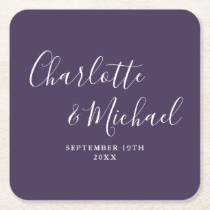 Dessous-de-verre Carré En Papier Élégant Mariage Signature Écriture Violet