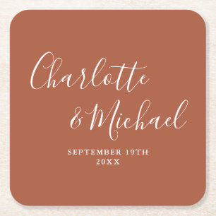 Dessous-de-verre Carré En Papier Élégant Mariage Terracotta Calligraphié