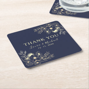 Dessous-de-verre Carré En Papier Élégant Merci de mariage bleu marine
