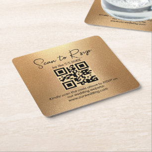 Dessous-de-verre Carré En Papier élégant minimaliste rsvp qr code mariage doré