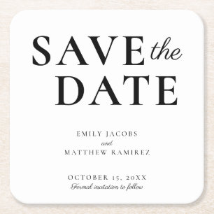 Dessous-de-verre Carré En Papier Élégant minimaliste traditionnel Script noir blanc