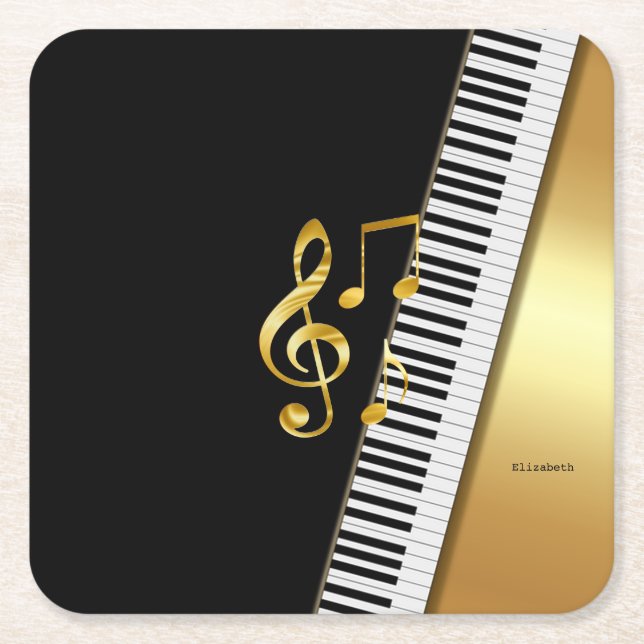 Dessous-de-verre Carré En Papier Elegant Modern Black Gold Music Notes,Piano Keys (Devant)