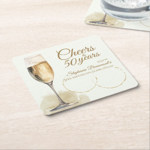 Dessous-de-verre Carré En Papier Élégant Moderne Champagne Santé 50e Anniversaire