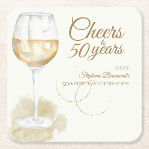 Dessous-de-verre Carré En Papier Elégant moderne Cheers Vin blanc 50e anniversaire