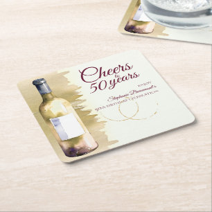 Dessous-de-verre Carré En Papier Elégant moderne Cheers Vin blanc 50e anniversaire