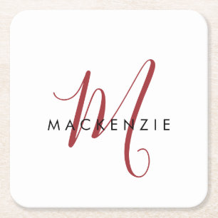 Dessous-de-verre Carré En Papier Élégant Monogramme blanc moderne