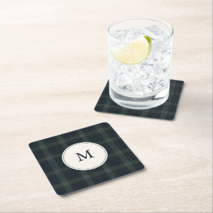 Dessous-de-verre Carré En Papier Élégant Monogramme bleu marine et vert