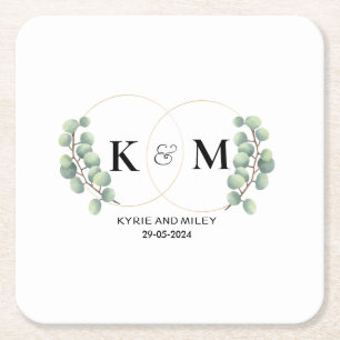 Dessous-de-verre Carré En Papier élégant monogramme de mariage eucalyptus