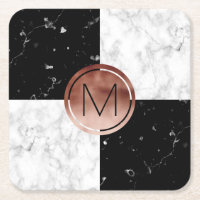 Élégant monogramme rose or noir marbre blanc