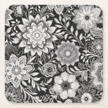 Élégant Motif de dentelle florale noir et blanc
