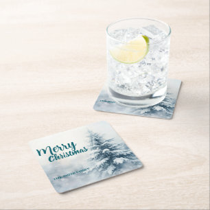 Dessous-de-verre Carré En Papier Élégant Noël Xmas hiver forêt de pins