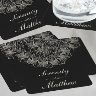 Dessous-de-verre Carré En Papier Elégant noir Mandala Boho Chic Mariage indien