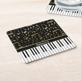 Dessous-de-verre Carré En Papier Élégant notes de musique dorée touches piano