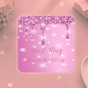 Dessous-de-verre Carré En Papier Élégant paillettes rose chaud goutte à goutte ente