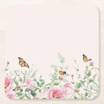Élégant papier floral pivoine et papillon aquarell