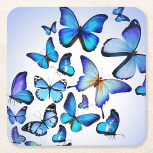 Dessous-de-verre Carré En Papier Élégant Papillons Bleus Country Design