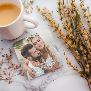 Dessous-de-verre Carré En Papier Élégant Photo de Mariage de M. et Mme