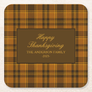 Dessous-de-verre Carré En Papier Élégant Plaid Classique de Thanksgiving Vintage Pe