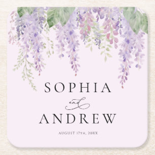 Dessous-de-verre Carré En Papier Élégant Purple Wisteria Flowers Mariage
