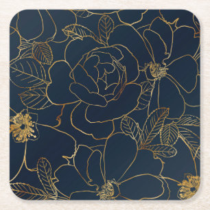 Dessous-de-verre Carré En Papier Élégant Rose d'or bleu floral