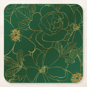 Dessous-de-verre Carré En Papier Elégant Rose d'or vert Floral Line Dessin