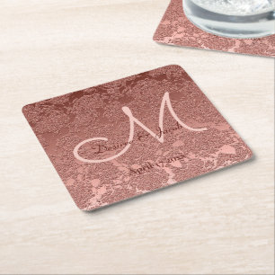Dessous-de-verre Carré En Papier Élégant Rose Gold Wedding Réception Monogramme