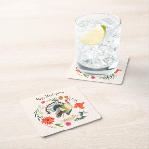 Dessous-de-verre Carré En Papier Elégant Rustique Turquie Thanksgiving Botanique