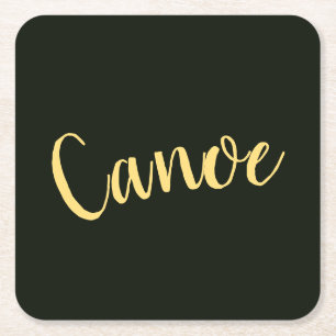 Dessous-de-verre Carré En Papier Élégant script "Canoe" sur fond vert forêt profond