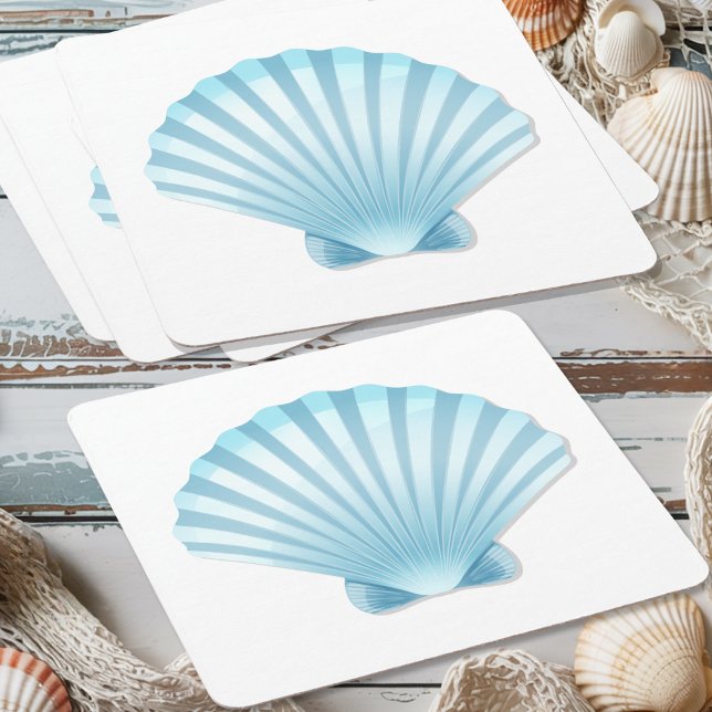Dessous-de-verre Carré En Papier Elégant Seashell Beach Blue Mariage nautique (Créateur téléchargé)