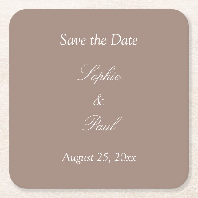 Dessous-de-verre Carré En Papier Élégant Taupe Save the Date (Devant)