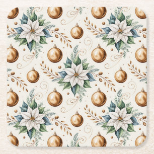 Dessous-de-verre Carré En Papier Elégant Vert Or Blanc Noel Poinsettia