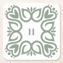 Élégant Vert Sauge Poussiéreux Monogramme Script