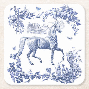 Dessous-de-verre Carré En Papier Élégant Vintage bleu Horse Floral